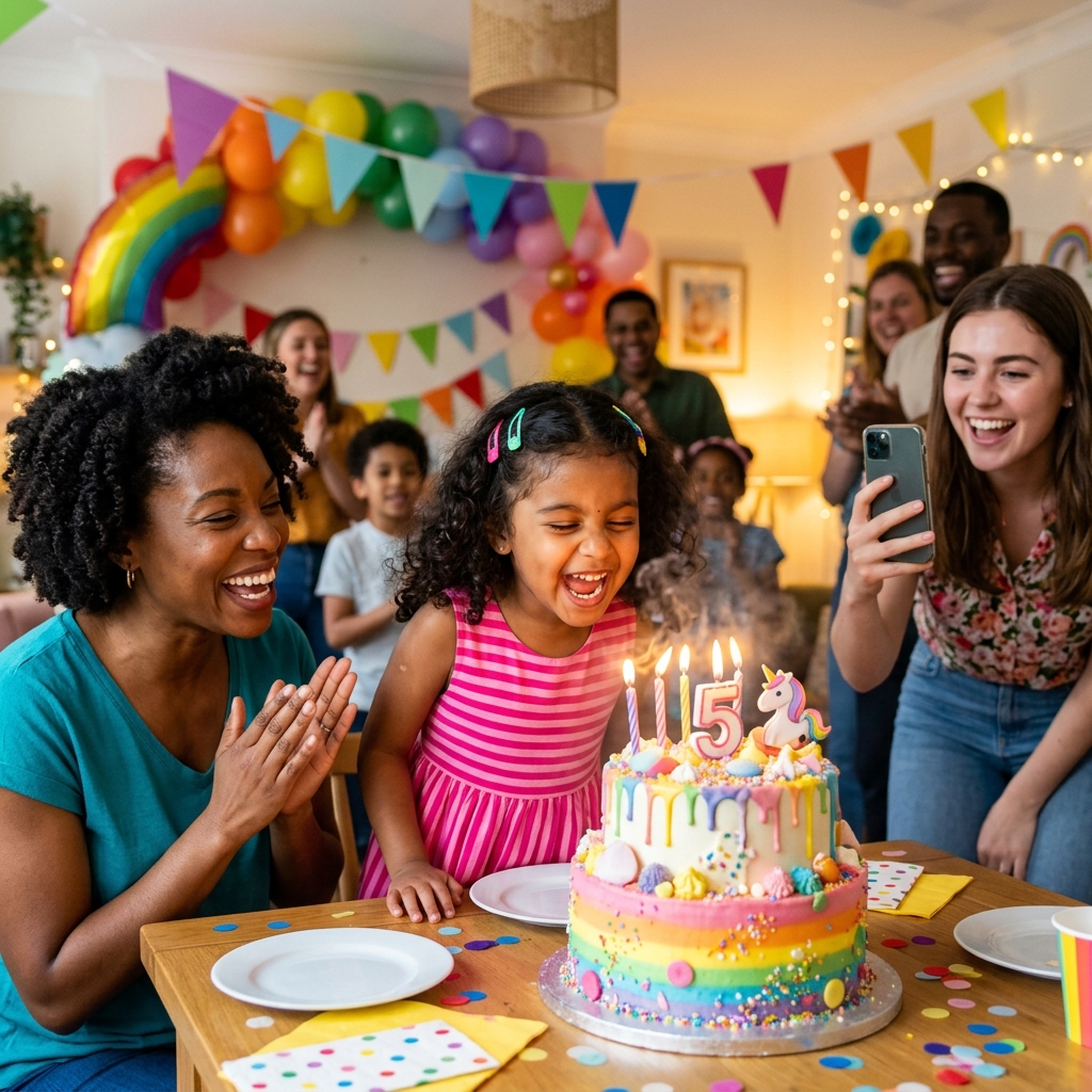 Criança maravilhada no aniversário