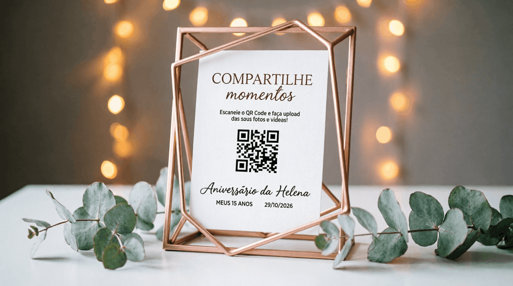 Mockup da plaquinha digital de mesa com QR Code